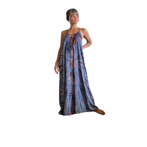 ชุดเดรสแม็กซี่ผ้าเรยอนลายมัดย้อมสไตล์โบโฮสำหรับผู้หญิง สายเดี่ยวแบบสปาเก็ตตี้ ทรงหลวมพลิ้วไหว เหมาะสำหรับใส่ไปชายหาด - Product Image 1