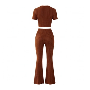 Knitted Two Piece Set for <b>Women's</b> Spring and Autumn Solid Color <b>Cardigan</b> Knit Set Casual Knit <b>Cardigan</b> and Wide Leg Pants Set - Product Image 6