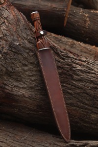 Couteau de chasse à lame fixe de qualité industrielle, fait main, OEM personnalisé, pointe de lance, acier inoxydable, manche en bois, cuir, style Viking - Product Image 6
