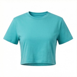 T-shirt court ajusté respirant en soie et coton de qualité supérieure pour femme, avec logo personnalisé, vêtement de sport décontracté et tendance - Product Image 1