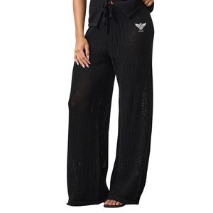 Womens Crochet Knit Straight Casual Solid Beach High Waist Drawstring Regular Fit Summer <b>Swim</b> Cover <b>Trousers</b> Breathable Vacation - Product Image 1