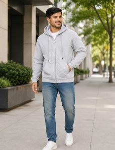 Sudadera con capucha personalizada para hombre con cremallera, 400 GSM, algodón grueso, corte holgado, sudadera con capucha lisa, logotipo bordado personalizado, cremallera completa, ropa urbana OEM - Product Image 3