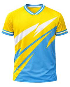 T-shirt de sport personnalisé pour homme, jaune et bleu ciel, à manches courtes, col en V, respirant, séchage rapide, pour entraînement athlétique, gym, course à pied - Product Image 1