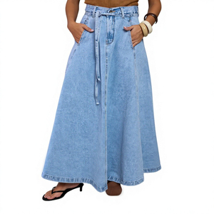 Falda Midi Vaquera Casual de Cintura Alta, Efecto Adelgazante, Secado Rápido, 100% Algodón, Nueva Colección Invierno 2026 para Europa y América - Product Image 1