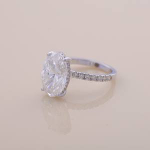 IGI Certified Oval Cut Lab Grown Diamond Hidden Halo Engagement-Wedding Ring in <b>Solid</b> 925 Sterling <b>Silver</b> with Pavé Band - Product Image 2