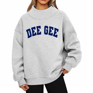 <b>Mock</b> <b>Neck</b> Sweatshirt Chenille Letter Patch Embroidery Cotton Delta / Sigma Oversized Relaxed Fit University Greek Apparel - Product Image 1