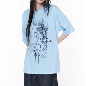 Womens <b>White</b> Graphic <b>T</b> <b>Shirt</b> Anime Manga <b>Girl</b> Print Short Sleeve Crewneck Oversized Drop Shoulder Y2K Gothic Grunge Apparel Tops - Product Image 2