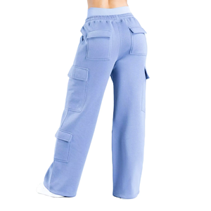 Women's Mid Waist Cargo Jogger Pants Wide Leg Relaxed Fit Utility Pocket Soft Knit Eco-Friendly Quick Dry Polyester/Cotton - Product Image 6