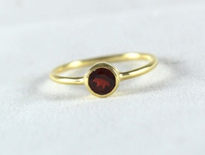 Anillo de oro amarillo de 14k, granate rojo Natural, redondo, sólido, 5mm, fabricante de joyería - Product Image 4