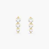Pendientes de barra con 3 diamantes de 0.20ct, corte brillante, chapados en oro de 14K, cierre a presión, diamantes cultivados en laboratorio, corte delicado, joyería minimalista.