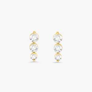 Pendientes de Barra con 3 Diamantes de Oro Sólido de 10K, 14K y 18K, Diamantes Cultivados en Laboratorio, Corte Redondo, Joyería Minimalista, Fabricante, Venta al Por Mayor, Personalizado - Product Image 3