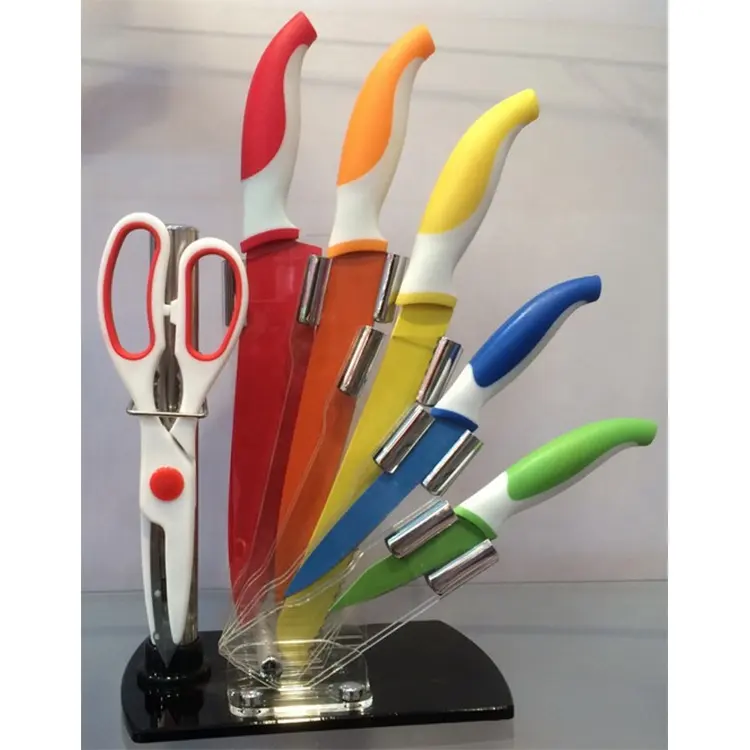 Material escolar e escritório, conjunto de facas de cozinha moderno de lâmina de aço inoxidável antiaderente pp + tpr