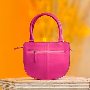 Hand Tooled Florals Carved With Hair On Hide Fur Western Stylish Pink Color 100% Genuine Leather Saddle <b>Bag</b> <b>Zip</b> Closure Handbags - Product Image 3