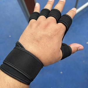 Black Neoprene Unisex Fingerless Fitness Training Gloves Full Palm Protection Non <b>Slip</b> Grip Adjustable Wrist Strap Open Hand - Product Image 5