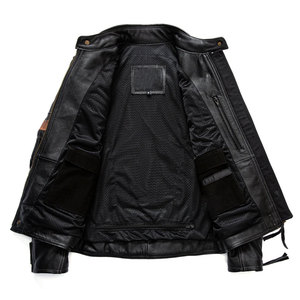 Somine Industries Men's Classic Motorcycle Style Genuine Leather Jacket for Winter <b>Covered</b> <b>Button</b> Closure Breathable Stand - Product Image 5