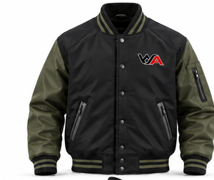 Chaqueta Varsity para Hombre con Logotipo Bordado, Color Negro y Verde Oliva, con Bolsillos Utilitarios, Estilo Aviador, Venta al Por Mayor OEM - Product Image 1