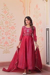 New Designer <b>Gold</b> Crush with Beads Embroidery Work Long Sleeve Anarkali Gowns for Wedding and Festival Wear Fancy <b>Clothes</b> - Product Image 2