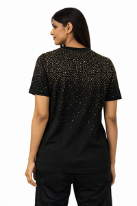 Camiseta de Algodón con Pedrería para Mujer, Estilo Casual, con Logotipo Personalizado, Ropa Urbana, Marca Privada, Proveedor OEM - Product Image 3