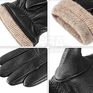 Leather Winter <b>Gloves</b> For Men Thermal Fleece Lined Windproof <b>Gloves</b> For Outdoor Sports Running Walking Camping And Travel Wear - Product Image 2