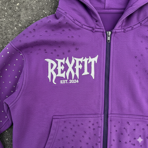 Sweats à capuche personnalisés avec fermeture éclair, 100 % coton molletonné, broderie 3D, strass, respirants, streetwear d'hiver, faible MOQ - Product Image 5