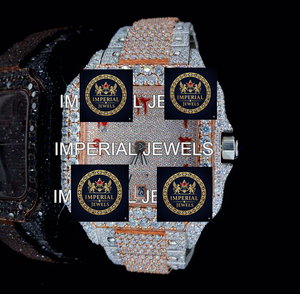 Reloj de Lujo con Caja Cuadrada de Moissanita Helada Imperial Jewels, Esfera de 18 mm, Correa de Aleación de Acero Inoxidable, GPS, Fecha Automática y Movimiento de Cuarzo - Product Image 1