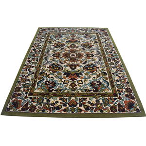 Tapis oriental traditionnel en laine tufté à la main, design floral botanique persan vintage, bordures multicolores - Product Image 4
