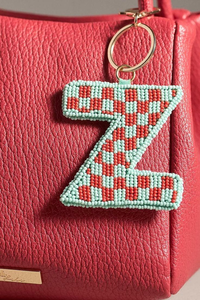 Elegant Embroidered Alphabet Design Beaded Letter <b>Keychain</b> Blue White Fashion Bag Hanger Accessory Embellishments Corporate Gift - Product Image 5