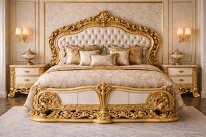 Ultra-Luxury Hand-Carved Gold Finish Teak Wood Palace Bedroom Set Antique Finish Bed Side <b>Tables</b> Customizable Size Hot Selling - Product Image 6