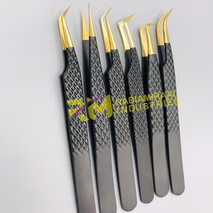 Pince à épiler de précision RMI en acier inoxydable avec pointe plaquée or, antistatique, poignée noire, pointe lisse, haute qualité pour cils - Product Image 5
