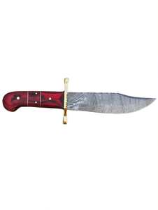 High contrast acid etched patterned damascus steel Wood Handle prep <b>tool</b> with clip-point <b>profile</b> and flat spine - Product Image 3