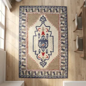 Tapis HILTEX JT-7252 moderne géométrique en jute écologique, rectangulaire, gris beige, tufté à la main, à poils ras, antidérapant, en latex - Product Image 2