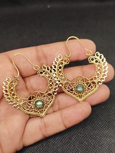labradorite Export Brass Gemstone Drop Earrings Bulk Handcrafted Gold Plated Finish Pattern Bezel - Product Image 2