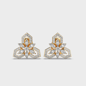 ต่างหูเพชรทรงเรขาคณิตแบบกลุ่มดอกไม้ ได้รับการรับรองจาก IGI ผลิตในห้องปฏิบัติการ ตัวเรือนทอง 14K สีเหลือง/ขาว/โรสโกลด์ ดีไซน์ทรงหกเหลี่ยม - Product Image 1