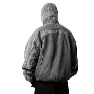 Low MOQ Winter Acid Wash Letter 100% Cotton Hoodie Wholesale Drop Shoulder Vintage Men Hooded Full <b>Face</b> Half Zip Retro Ninja - Product Image 5