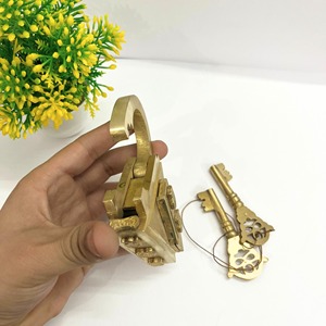 Antique Polished Pyramid Padlock Old Fashion Lock <b>Key</b> Fully Functional Vintage Style Padlock Pure Brass Low Rate Padlock - Product Image 6