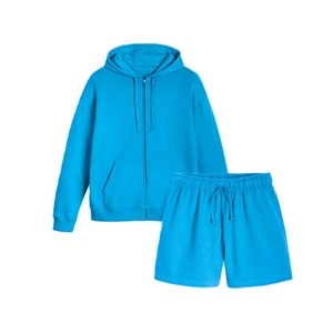 Ensemble sweat à capuche et short en coton uni personnalisable pour femme – Vêtements décontractés respirants de haute qualité pour femme - Product Image 1