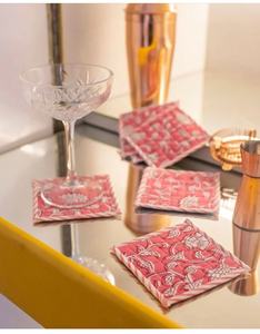 Hand Block Print Quilted Reversible fabric <b>Coaster</b> Set Cotton Handmade Square <b>Drink</b> <b>Coaster</b> Tea Table Decor Floral Colorful - Product Image 1