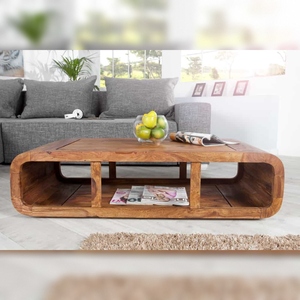 Vandana Modern Aspect <b>coffee</b> <b>table</b> <b>CURVED</b> 100cm brown Sheesham stone finish TV lowboard storage space - Product Image 2