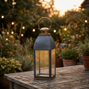 Elegant Black and <b>Gold</b> Metal <b>Lantern</b> with Glass Sides Perfect for Candle Display Home Decor Indoor Outdoor Lighting Accent - Product Image 1