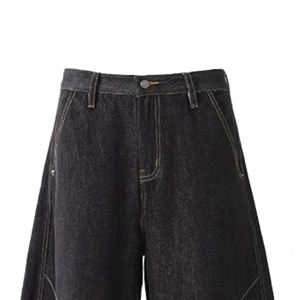 Pantalon long à jambes larges en denim ciré semi-élastique, taille personnalisée, style décontracté pour le printemps et l'automne - Product Image 5