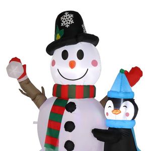 Decorazione Gonfiabile da Giardino Pupazzo di Neve 1,8m con 3 Pinguini, 4 Catene Luminose e 1 Luce Colorata Rotante per Esterni - Product Image 3