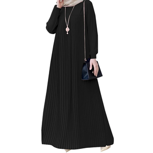 Robe Abaya Maxi Plissée en Mousseline de Soie à Manches Longues et Col Rond pour Femmes, Style Modeste, Décontractée, 100% Coton, Tenue Musulmane, Taille 3XL - Product Image 3