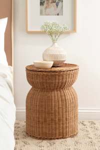 Beautiful Rattan <b>Storage</b> <b>Side</b> <b>Table</b> Handwoven Wicker Drum Stool With Removable Lid Round Accent Furniture For Living Room - Product Image 5