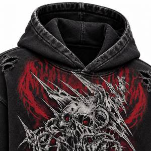 Sudadera con Capucha para Hombre, Estilo Gótico con Estampado de Calavera, Oversize, Lavado Ácido, con Bolsillo Frontal - Product Image 5