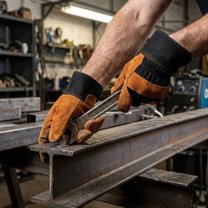 Gants de travail robustes en cuir de vachette pleine fleur avec dos en tissu denim et doublure en polaire, gants de travail industriels polyvalents - Product Image 3