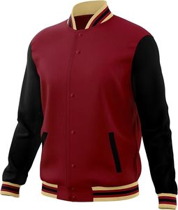 MOMENTUM Men's Maroon Varsity <b>Jacket</b> Black Sleeves Turn-down Collar Button Closure Reversible <b>Fleece</b> <b>Lining</b> Winter Casual - Product Image 2