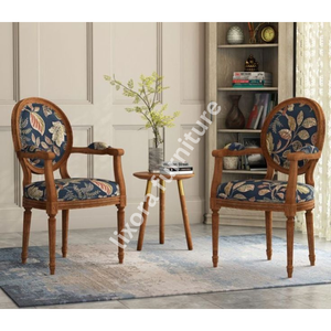 Luxury Handcrafted Solid Wood Dining Chair Oval Leaf Print Backrest Navy Blue Upholstered <b>Seat</b> - Product Image 4