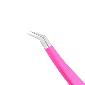 Pinzas de Precisión para Extensión de Pestañas de 45 Grados con Mango Rosa de Acero Inoxidable, Punta Fina Angulada, Aplicación Clásica de Pestañas de Volumen - Product Image 3