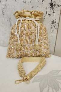 Golden Beaded Potli Evening <b>Bag</b> <b>Sequin</b> Embroidered Drawstring Handbag Shoulder Purse for Wedding Party - Product Image 1