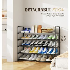 Scarpiera Impilabile a 5 Livelli, Lunghezza 35,5 Pollici, Struttura in Metallo Nero, Contiene 25-30 Paia - Product Image 5